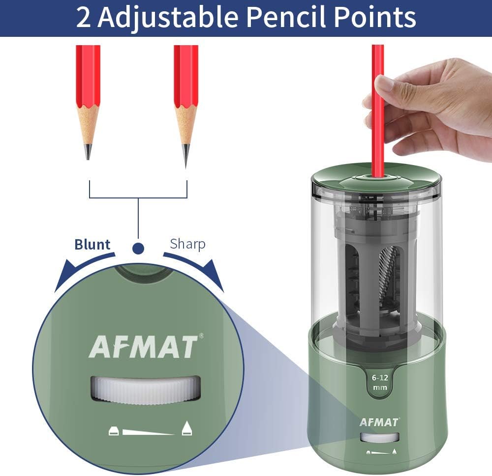 AFMAT Electric Pencil Sharpener - Auto Stop, Super Sharp & Fast, Plug in Pencil Sharpener for 6-12mm No.2/Colored Pencils