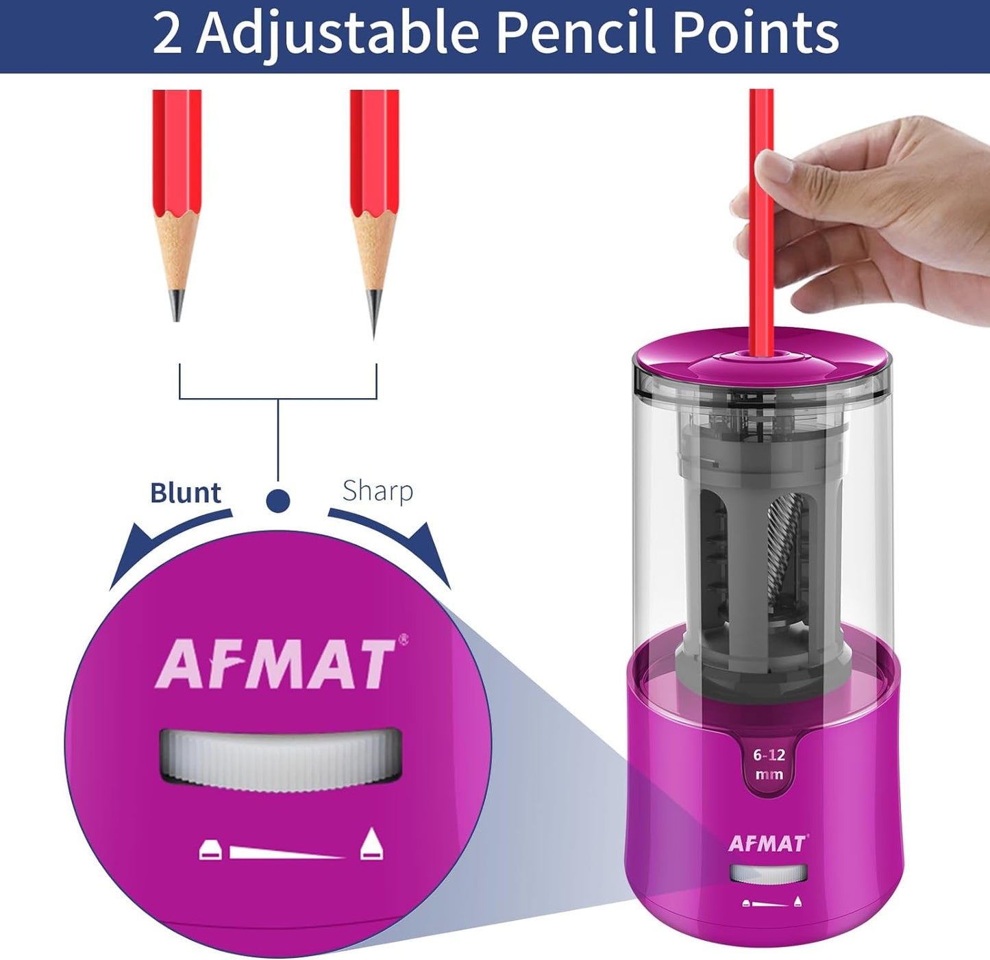 AFMAT Electric Pencil Sharpener - Auto Stop, Super Sharp & Fast, Plug in Pencil Sharpener for 6-12mm No.2/Colored Pencils