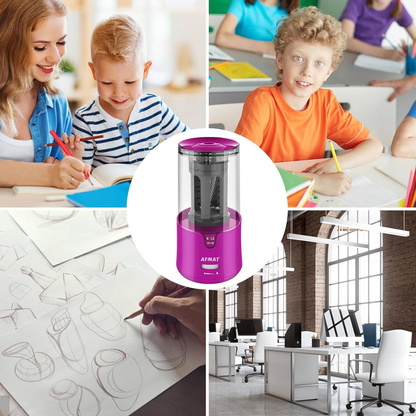 AFMAT Electric Pencil Sharpener - Auto Stop, Super Sharp & Fast, Plug in Pencil Sharpener for 6-12mm No.2/Colored Pencils