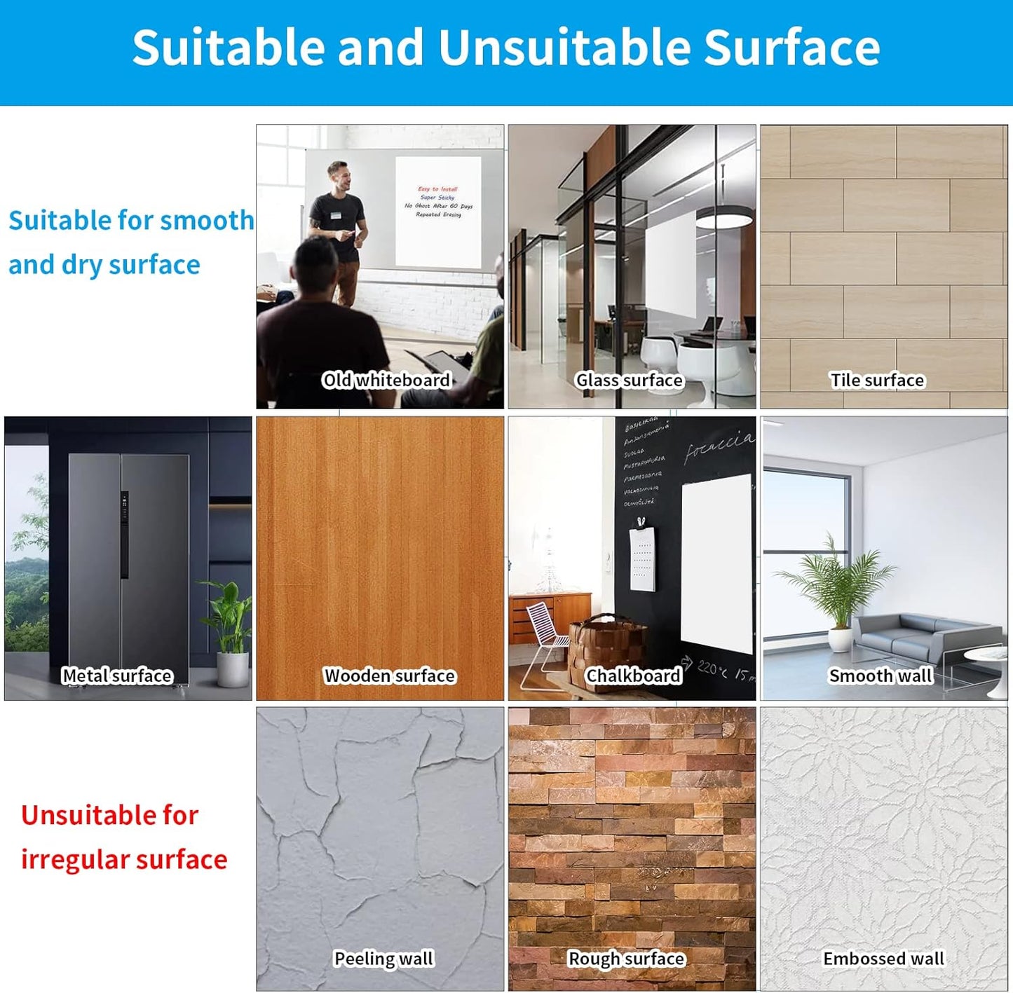 AFMAT WS40 Whiteboard Sticker, 17.3" x 36" Dry Erase Wallpaper, Peel and Stick White Board for Wall