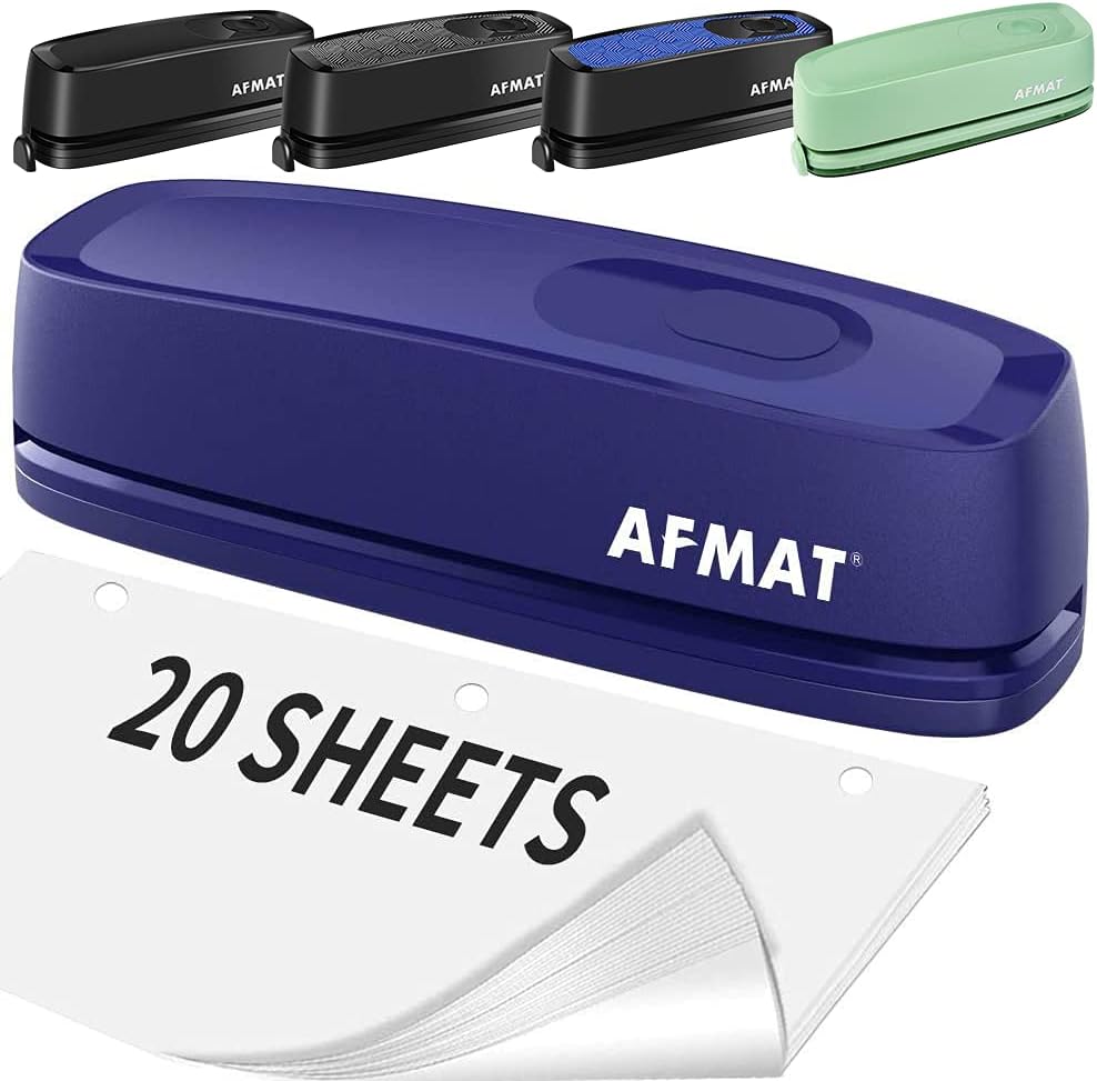 3 Hole Punch, AFMAT Electric Three Hole Punch Heavy Duty, 20-Sheet Punch Capacity