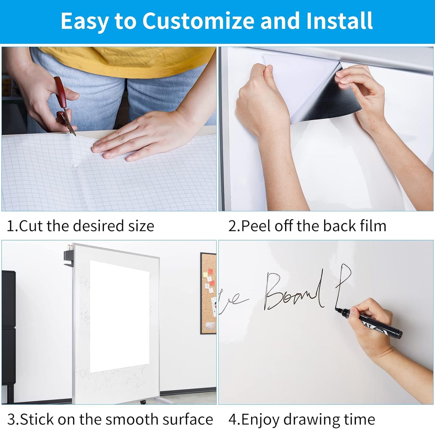 Whiteboard Sticker, 17.3" x 78" Dry Erase Contact Paper, Peel and Stick White Board Wallpaper
