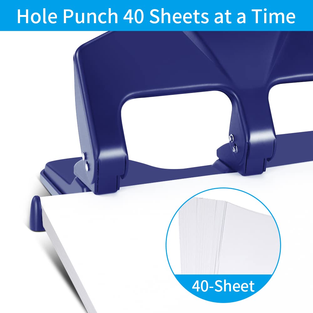 AFMAT 3 Hole Punch Heavy Duty, 40-Sheet Three Hole Punch, 50% Reduced Effort Metal Paper Puncher w/Large Chip Tray HP15