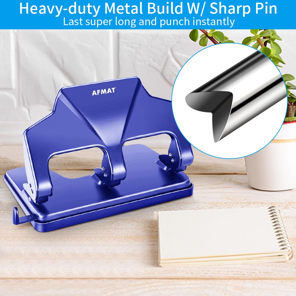 AFMAT 3 Hole Punch Heavy Duty, 40-Sheet Three Hole Punch, 50% Reduced Effort Metal Paper Puncher w/Large Chip Tray HP15