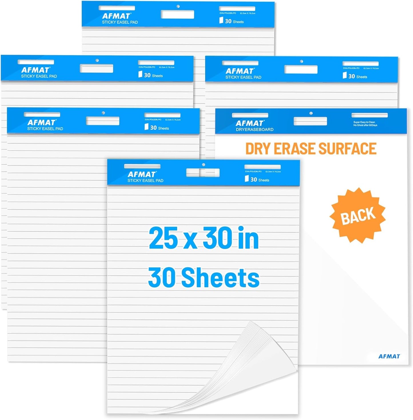 AFMAT Sticky Easel Pad, 6-Pad Lined Chart Paper, 25 x 30 inches, 30 Sheets/Pad