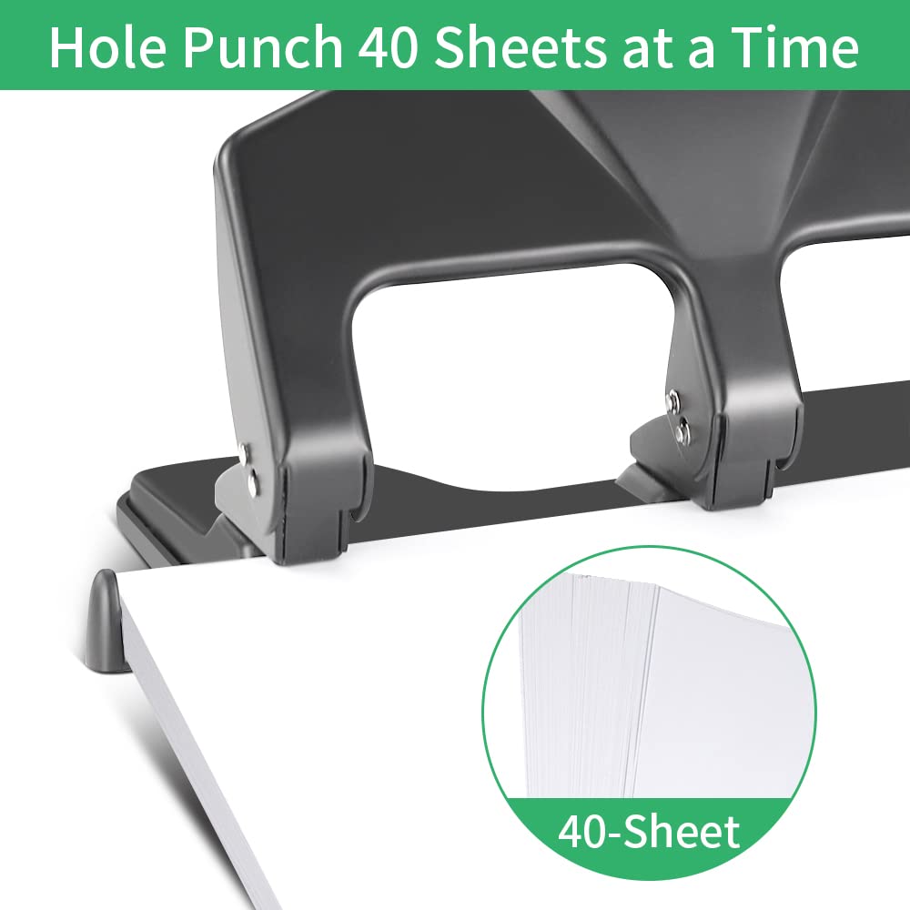 AFMAT 3 Hole Punch Heavy Duty, 40-Sheet Three Hole Punch, 50% Reduced Effort Metal Paper Puncher w/Large Chip Tray HP15