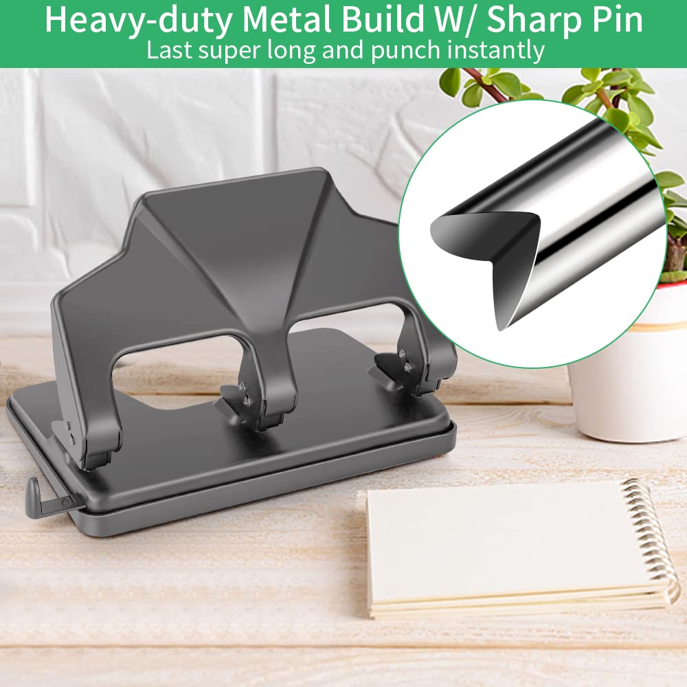 AFMAT 3 Hole Punch Heavy Duty, 40-Sheet Three Hole Punch, 50% Reduced Effort Metal Paper Puncher w/Large Chip Tray HP15