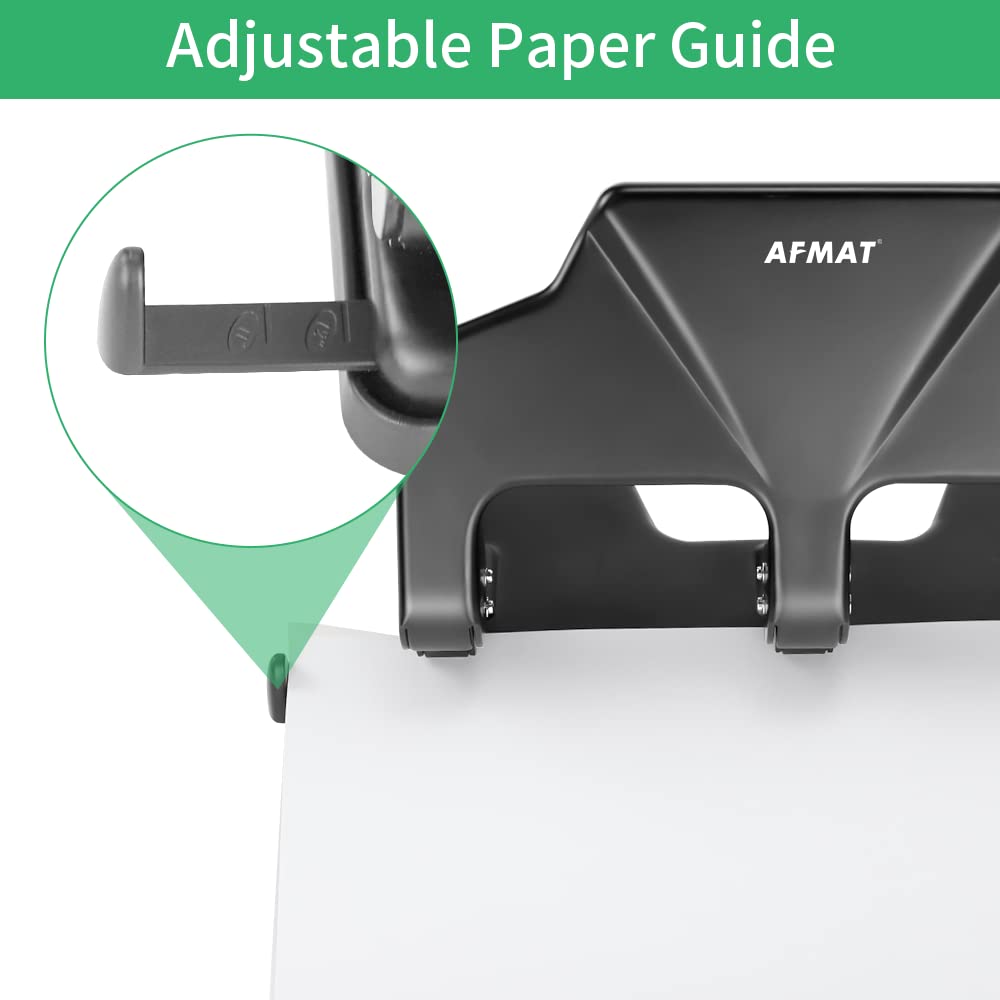 AFMAT 3 Hole Punch Heavy Duty, 40-Sheet Three Hole Punch, 50% Reduced Effort Metal Paper Puncher w/Large Chip Tray HP15