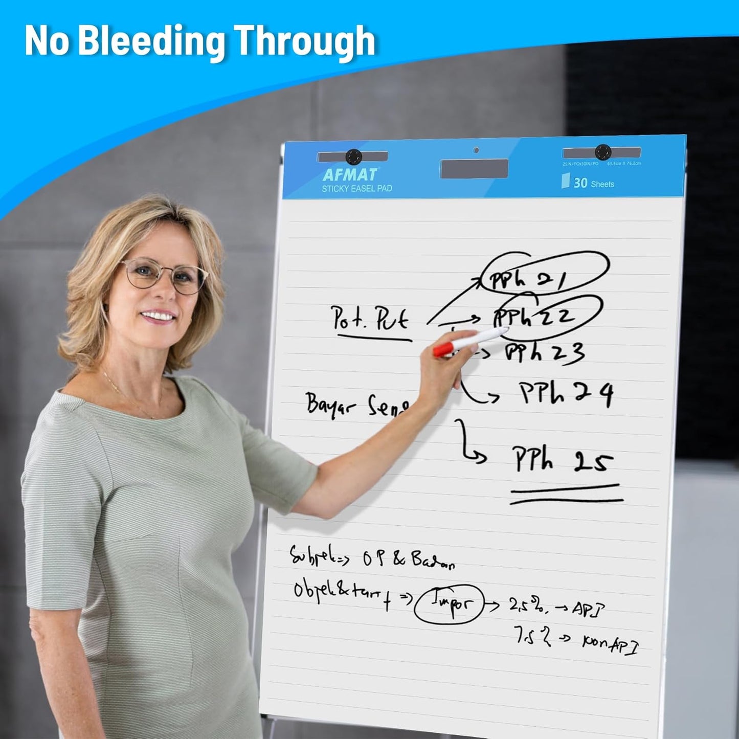 AFMAT Sticky Easel Pad, 6-Pad Lined Chart Paper, 25 x 30 inches, 30 Sheets/Pad