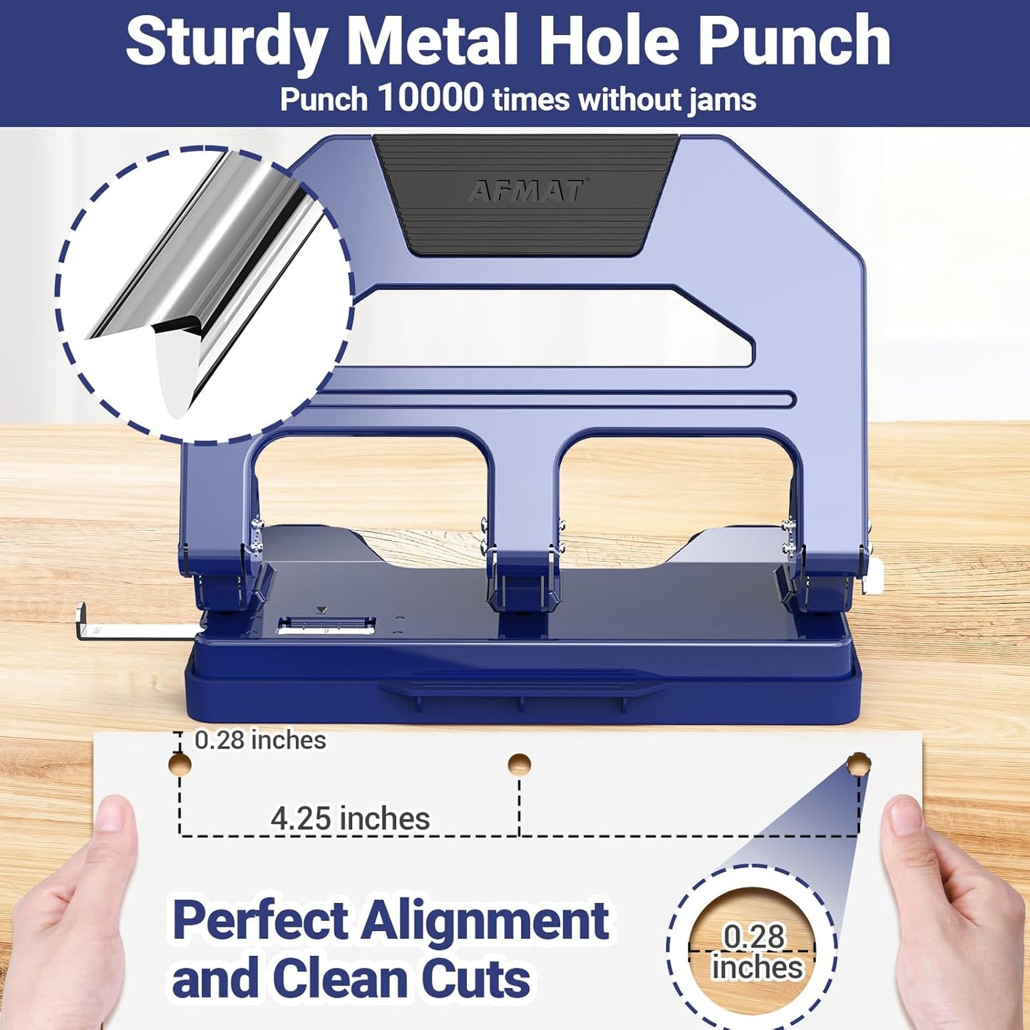 AFMAT 3 Hole Puncher Heavy Duty, 40-Sheet Heavy Duty Three Hole Punch, 50% Reduced Effort Paper Punch, 10000+ Punching Times HPX2BK