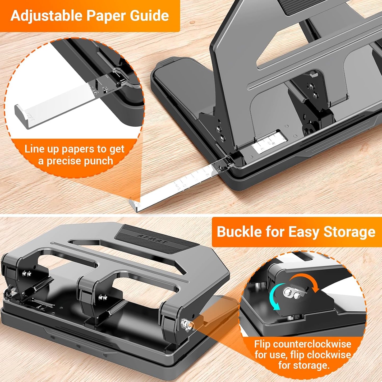 AFMAT 3 Hole Puncher Heavy Duty, 40-Sheet Heavy Duty Three Hole Punch, 50% Reduced Effort Paper Punch, 10000+ Punching Times HPX2BK