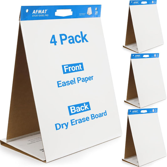 AFMAT 4-Pack Tabletop Sticky Easel Pad and Dry Erase Board 2 in 1, 20 x 23 inches, 20 Sheets/Pad,AFTP24BL