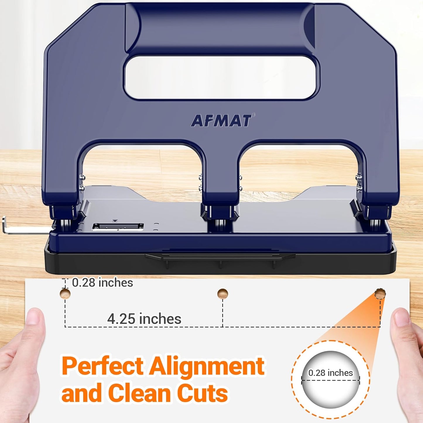 AFMAT 3 Hole Punch Heavy Duty, 3 Hole Puncher for Binder, 10000+ Punching Times, 40-Sheet Three Hole Punch
