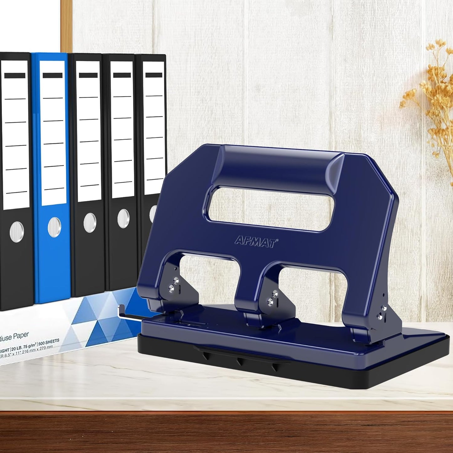 AFMAT 3 Hole Punch Heavy Duty, 3 Hole Puncher for Binder, 10000+ Punching Times, 40-Sheet Three Hole Punch
