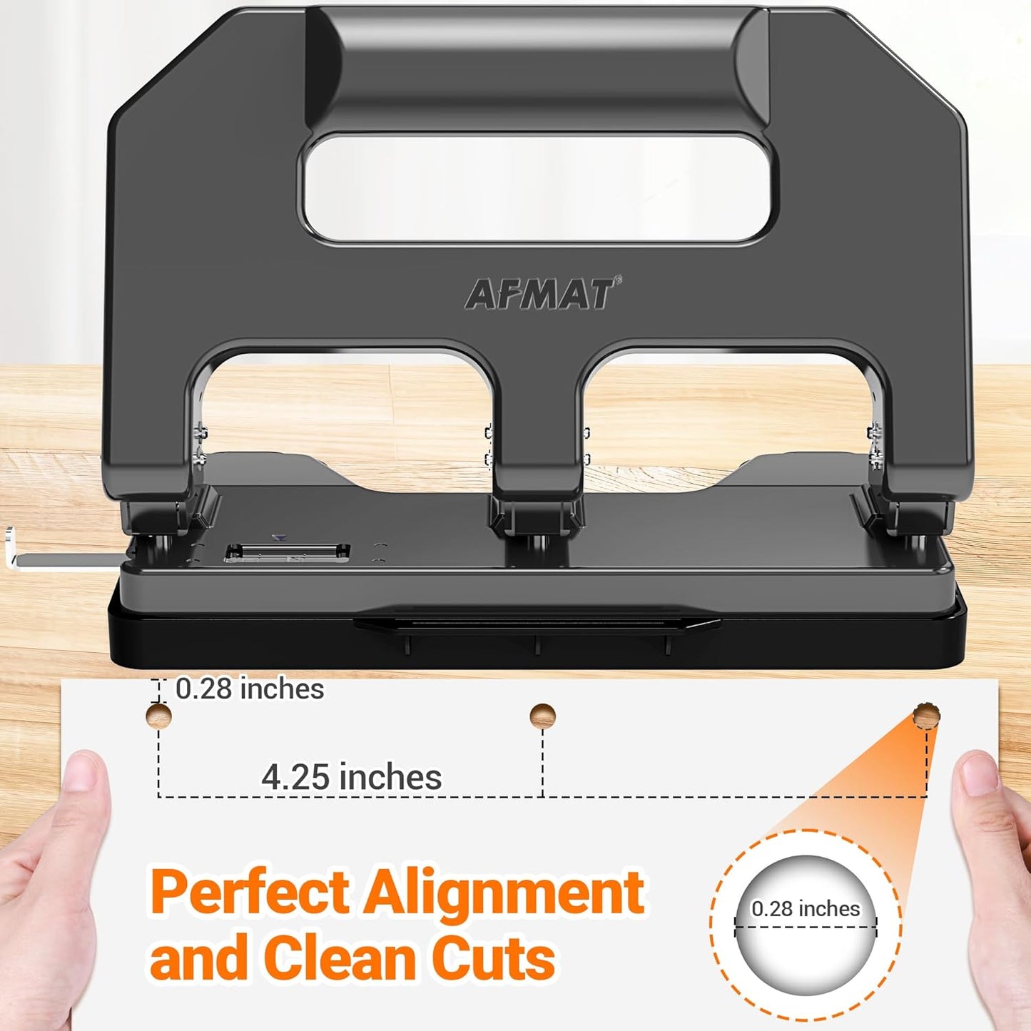 AFMAT 3 Hole Punch Heavy Duty, 3 Hole Puncher for Binder, 10000+ Punching Times, 40-Sheet Three Hole Punch