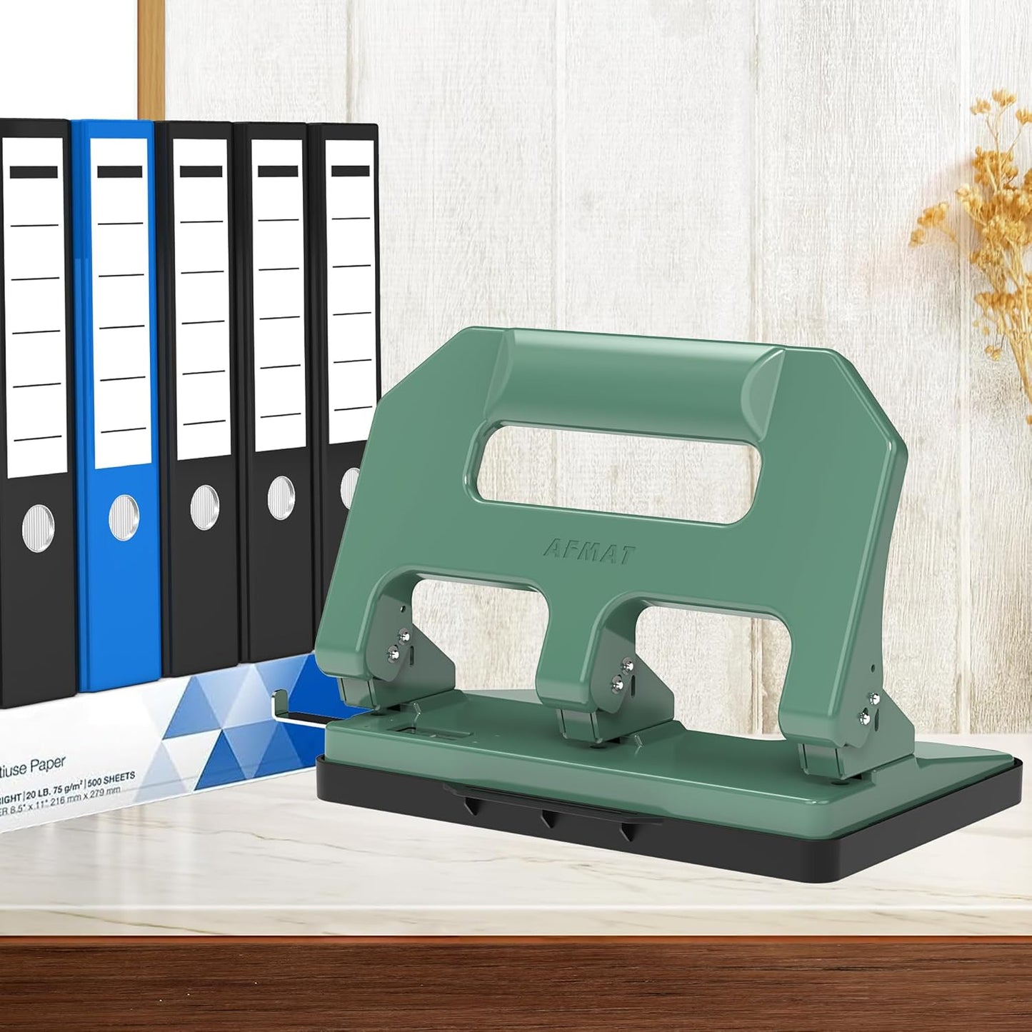 AFMAT 3 Hole Punch Heavy Duty, 3 Hole Puncher for Binder, 10000+ Punching Times, 40-Sheet Three Hole Punch