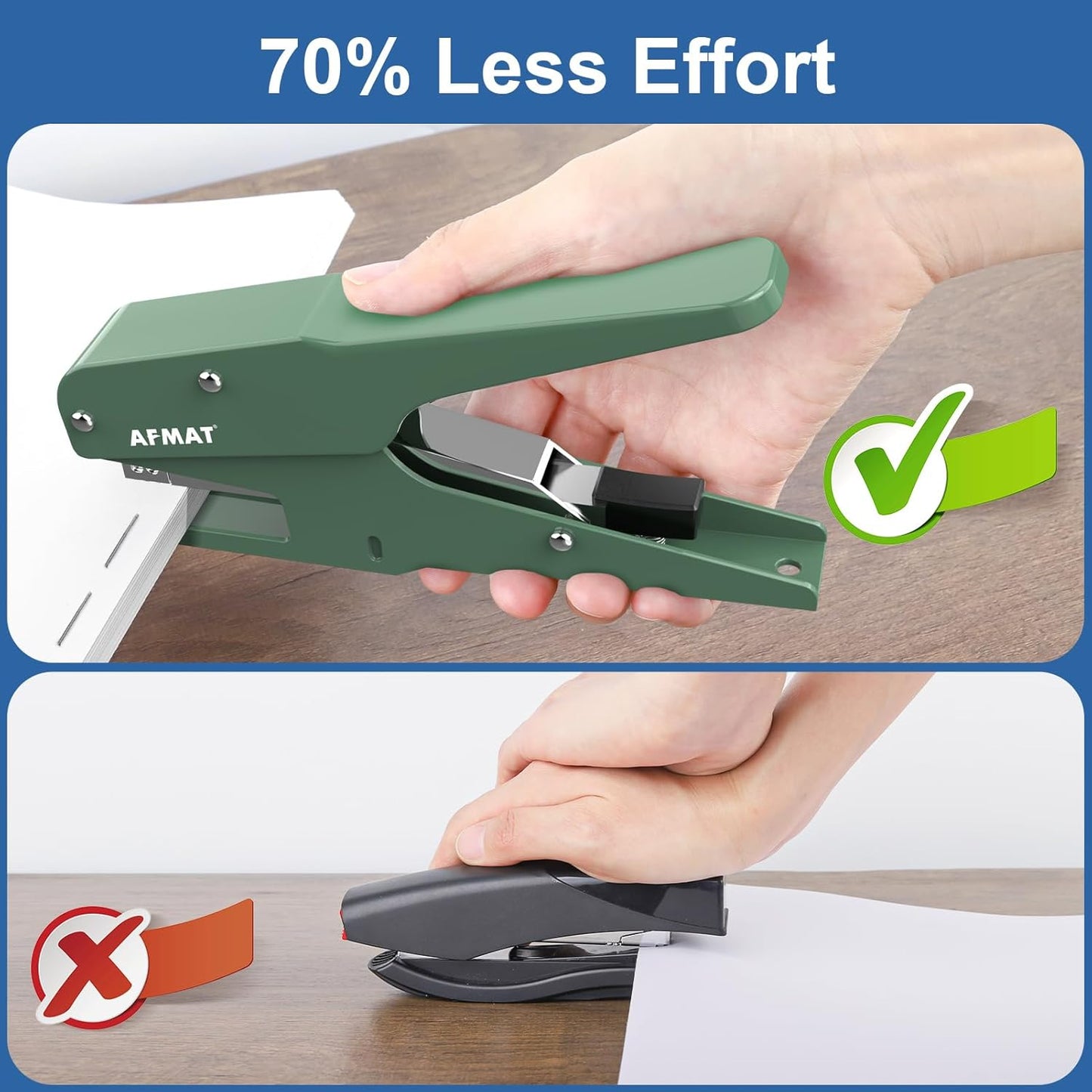 AFMAT Effortless Plier Stapler, Metal 50 Sheet Stapling Plier, with 1000 5/16" Staples