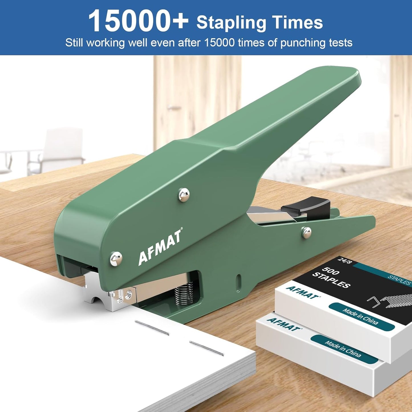 AFMAT Effortless Plier Stapler, Metal 50 Sheet Stapling Plier, with 1000 5/16" Staples