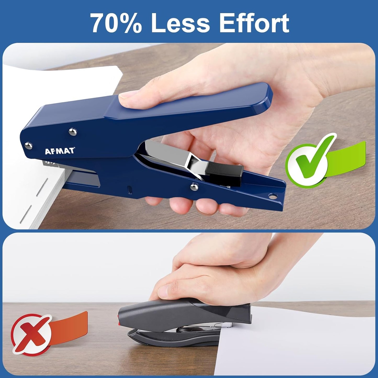 AFMAT Effortless Plier Stapler, Metal 50 Sheet Stapling Plier, with 1000 5/16" Staples