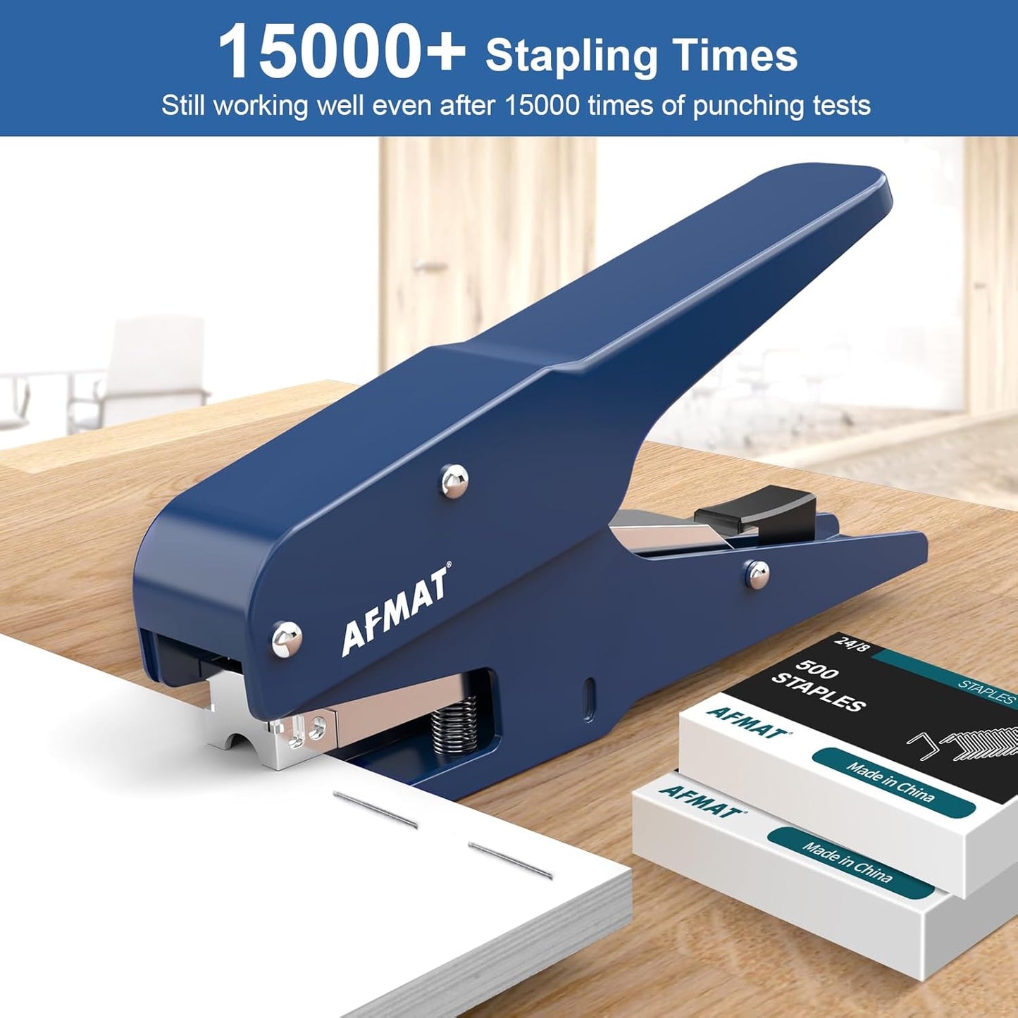 AFMAT Effortless Plier Stapler, Metal 50 Sheet Stapling Plier, with 1000 5/16" Staples