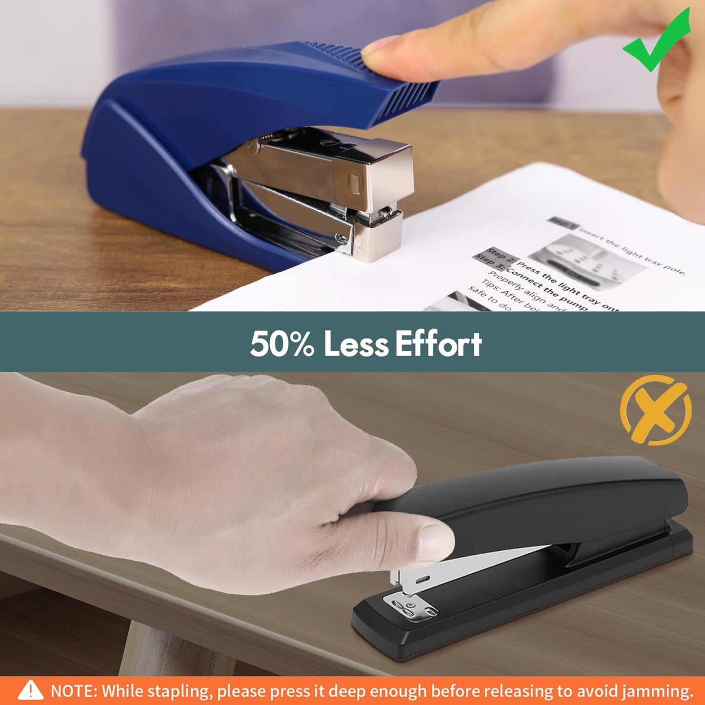 Stapler for Desk, 50 Sheet Effortless Stapler, Desktop Stapler Staple with One Finger, Portable Handheld Ergonomic Stapler Heavy Duty
