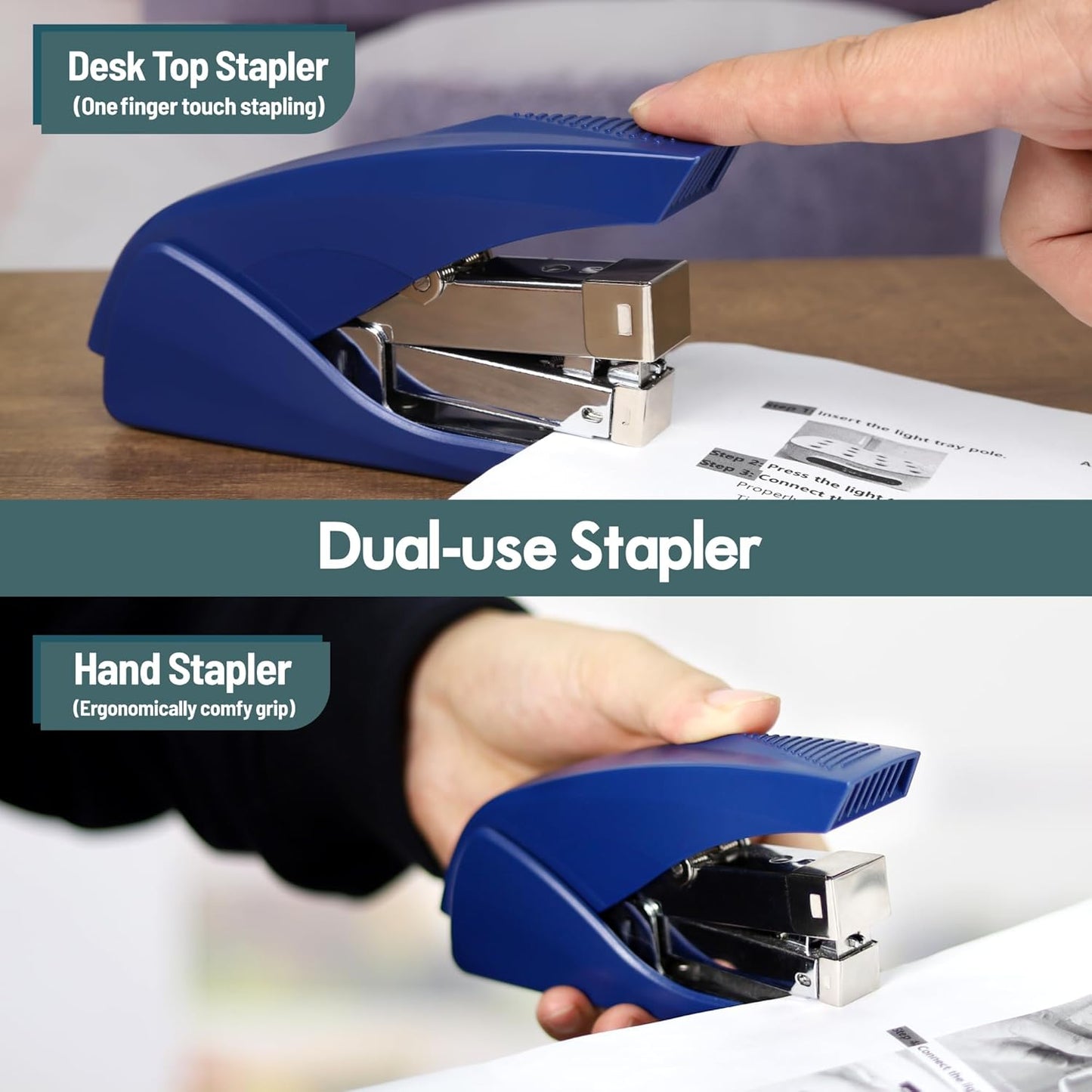 Stapler for Desk, 50 Sheet Effortless Stapler, Desktop Stapler Staple with One Finger, Portable Handheld Ergonomic Stapler Heavy Duty