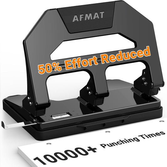 AFMAT HPX2 3 Hole Puncher Heavy Duty, 40-Sheet Heavy Duty Three Hole Punch, 50% Reduced Effort Paper Punch, 10000+ Punching Times,Black