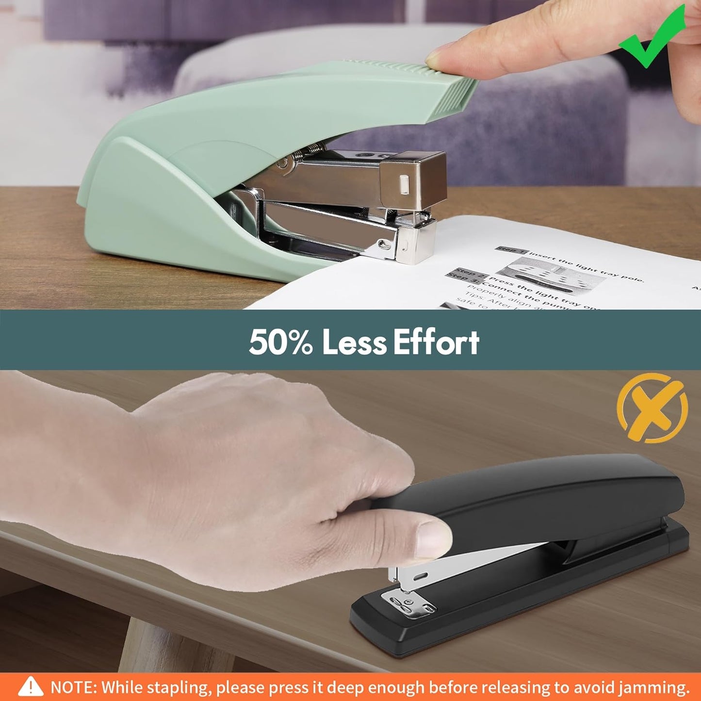 Stapler for Desk, 50 Sheet Effortless Stapler, Desktop Stapler Staple with One Finger, Portable Handheld Ergonomic Stapler Heavy Duty