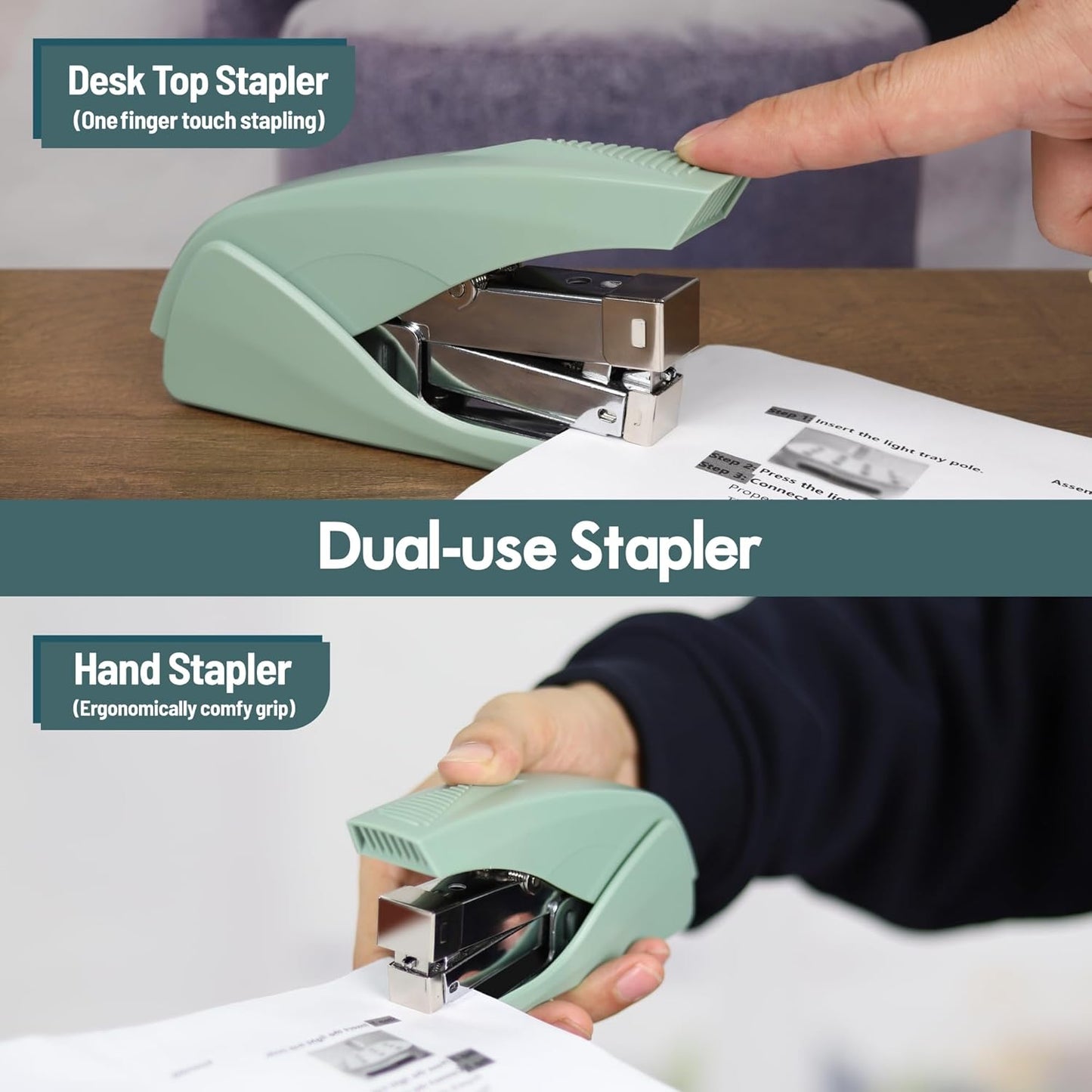 Stapler for Desk, 50 Sheet Effortless Stapler, Desktop Stapler Staple with One Finger, Portable Handheld Ergonomic Stapler Heavy Duty