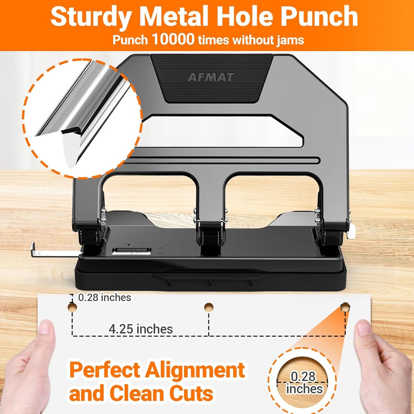 AFMAT HPX2 3 Hole Puncher Heavy Duty, 40-Sheet Heavy Duty Three Hole Punch, 50% Reduced Effort Paper Punch, 10000+ Punching Times,Green