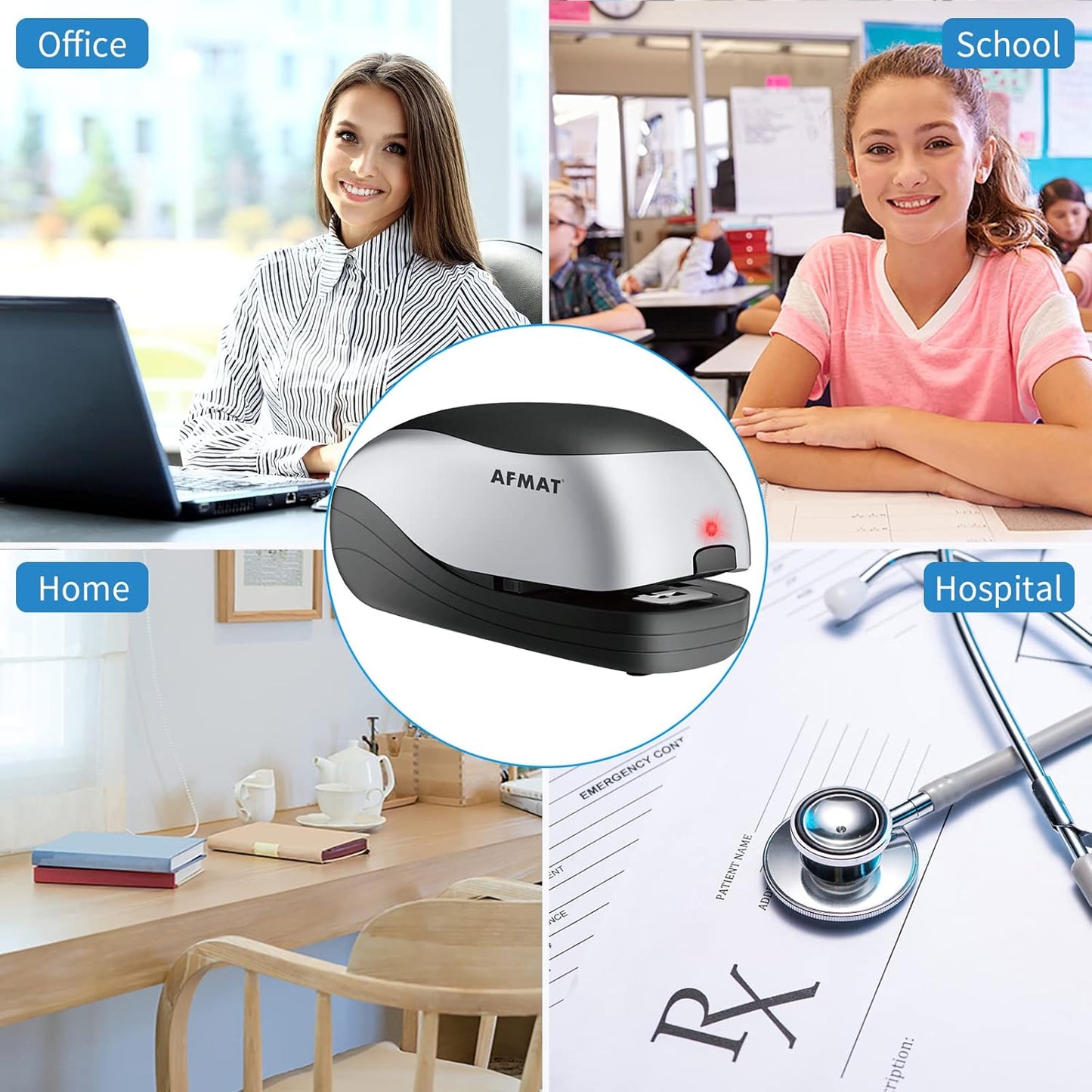 AFMAT Electric Stapler for Desk, Automatic Stapler Desktop, Office Staplers Electric, with Reload Reminder & Release Button, 25 Sheets Capacit