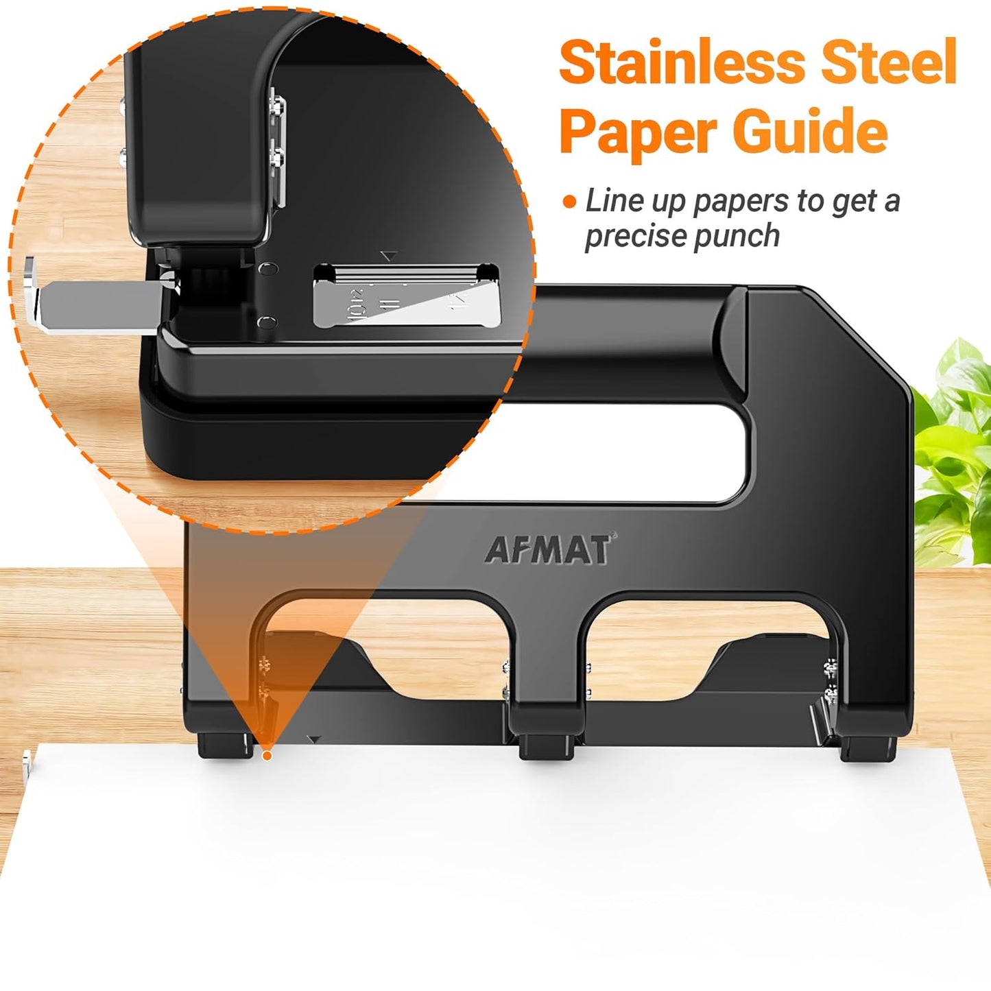 AFMAT HPX1 3 Hole Punch Heavy Duty, 3 Hole Puncher for Binder, 10000+ Punching Times, 40-Sheet Three Hole Punch,Grey