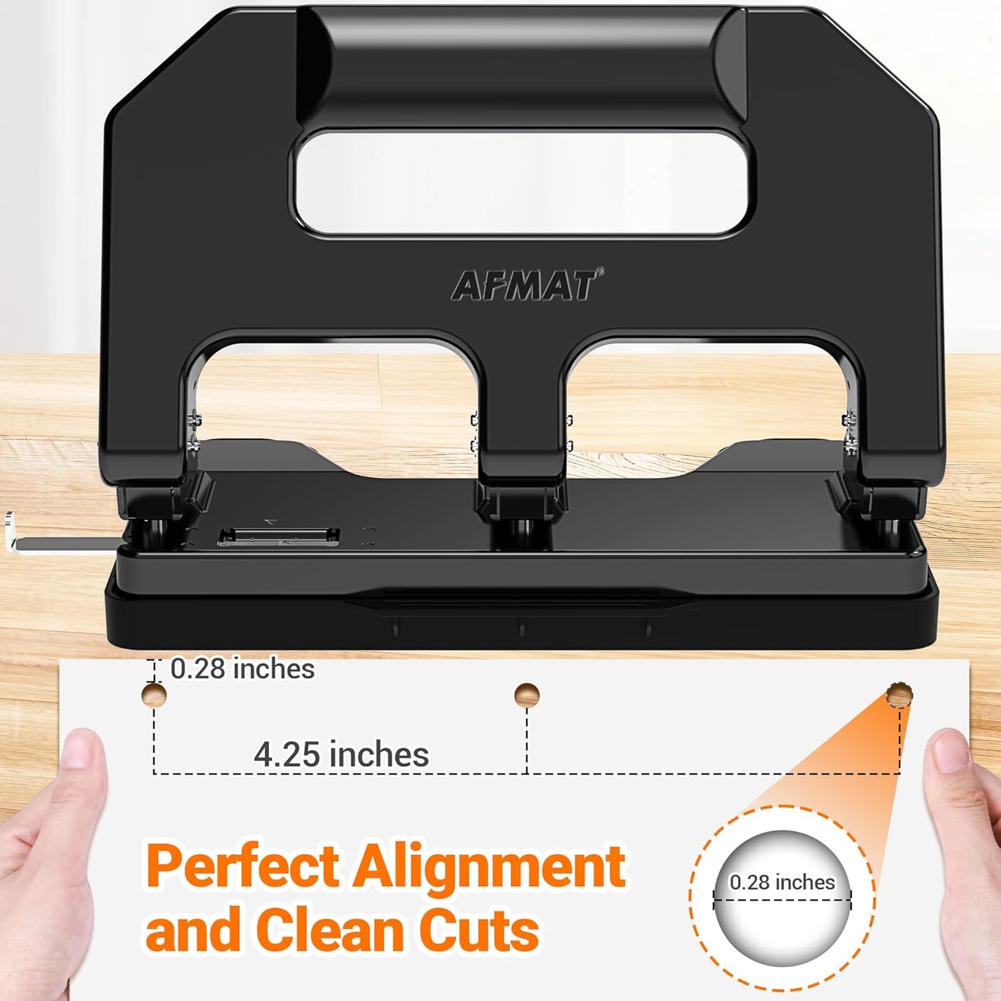 AFMAT HPX1 3 Hole Punch Heavy Duty, 3 Hole Puncher for Binder, 10000+ Punching Times, 40-Sheet Three Hole Punch,Grey