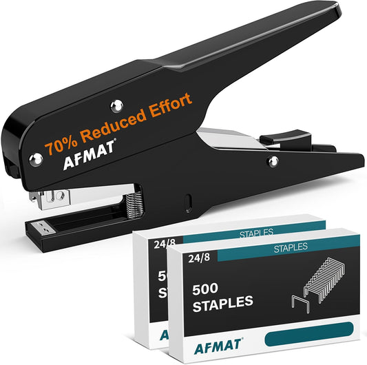 AFMAT ES14 Effortless Plier Stapler, Metal 50 Sheet Stapling Plier, with 1000 5/16" Staples
