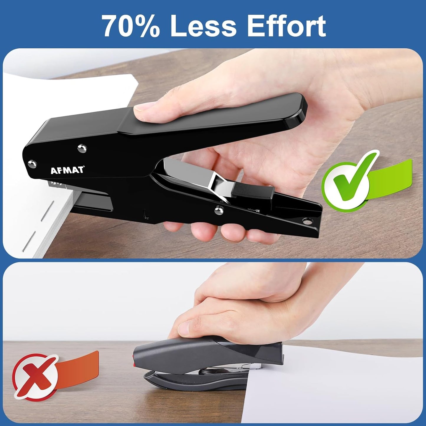 AFMAT Effortless Plier Stapler, Metal 50 Sheet Stapling Plier, with 1000 5/16" Staples
