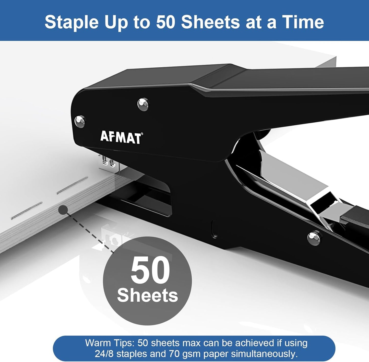 AFMAT Effortless Plier Stapler, Metal 50 Sheet Stapling Plier, with 1000 5/16" Staples