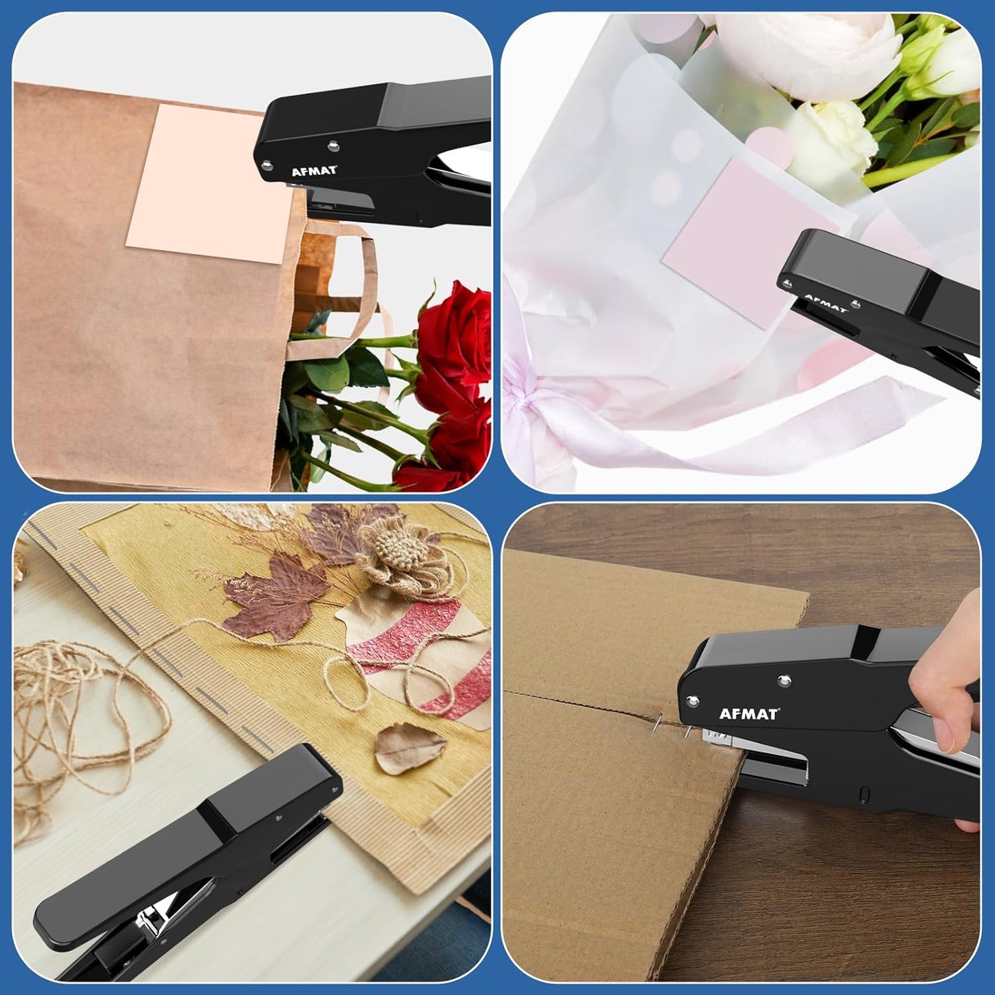 AFMAT Müheloser Zangenhefter, 50-Blatt-Heftzange aus Metall, mit 1000 5/16-Zoll-Heftklammern, Modell: ES14 (Grün)