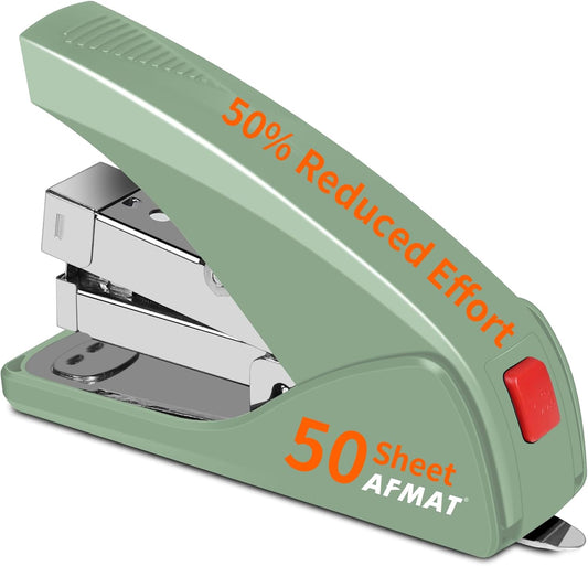 AFMAT ES10 Stapler for Desk, 50 Sheet Effortless Stapler, Desktop Stapler Staple with One Finger, Portable Handheld Ergonomic Stapler Heavy Duty,Green