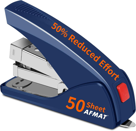 AFMAT ES10 Stapler for Desk, 50 Sheet Effortless Stapler, Desktop Stapler Staple with One Finger, Portable Handheld Ergonomic Stapler Heavy Duty,Blue
