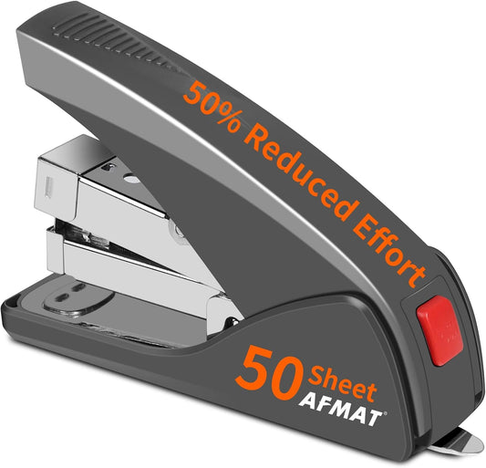 AFMAT ES10 Stapler for Desk, 50 Sheet Effortless Stapler, Desktop Stapler Staple with One Finger, Portable Handheld Ergonomic Stapler Heavy Duty,Gray