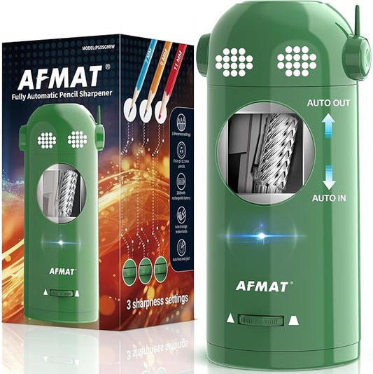 AFMAT PSX5EW Electric Pencil Sharpener Fully Automatic, Robot Pencil Sharpener for 7-11.5mm Pencils,Green