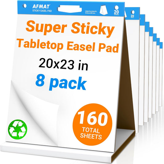 AFMAT Tabletop Sticky Easel Pad, 20 x 23 in Portable Easel Stands for Teachers, Super Sticky & Bleed-Resistant, Self-Stick Easel Paper for Office/Classroom/Training/Presentation, 20 Sheets/Pad, 6 Pads,Model:AFTP26BL