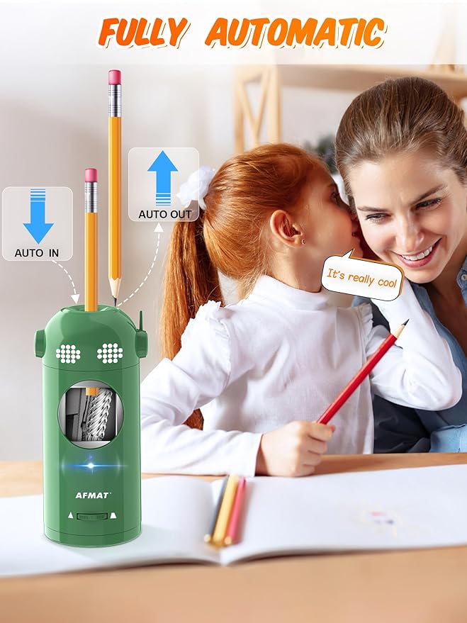AFMAT PSX5EW Electric Pencil Sharpener Fully Automatic, Robot Pencil Sharpener for 7-11.5mm Pencils,Blue