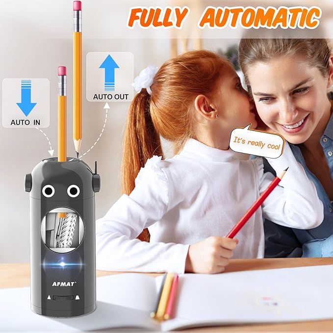 AFMAT PSX5RB Electric Pencil Sharpener, Robot Pencil Sharpener for Colored Pencils 7-11.5mm,Purple