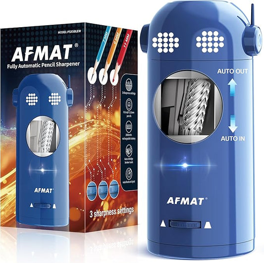 AFMAT PSX5EW Electric Pencil Sharpener Fully Automatic, Robot Pencil Sharpener for 7-11.5mm Pencils,Blue
