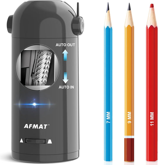 AFMAT PSX5 Fully Automatic Electric Pencil Sharpener,AFMAT Electric Robot Pencil Sharpener for Colored Pencils 7-11.5mm,Grey