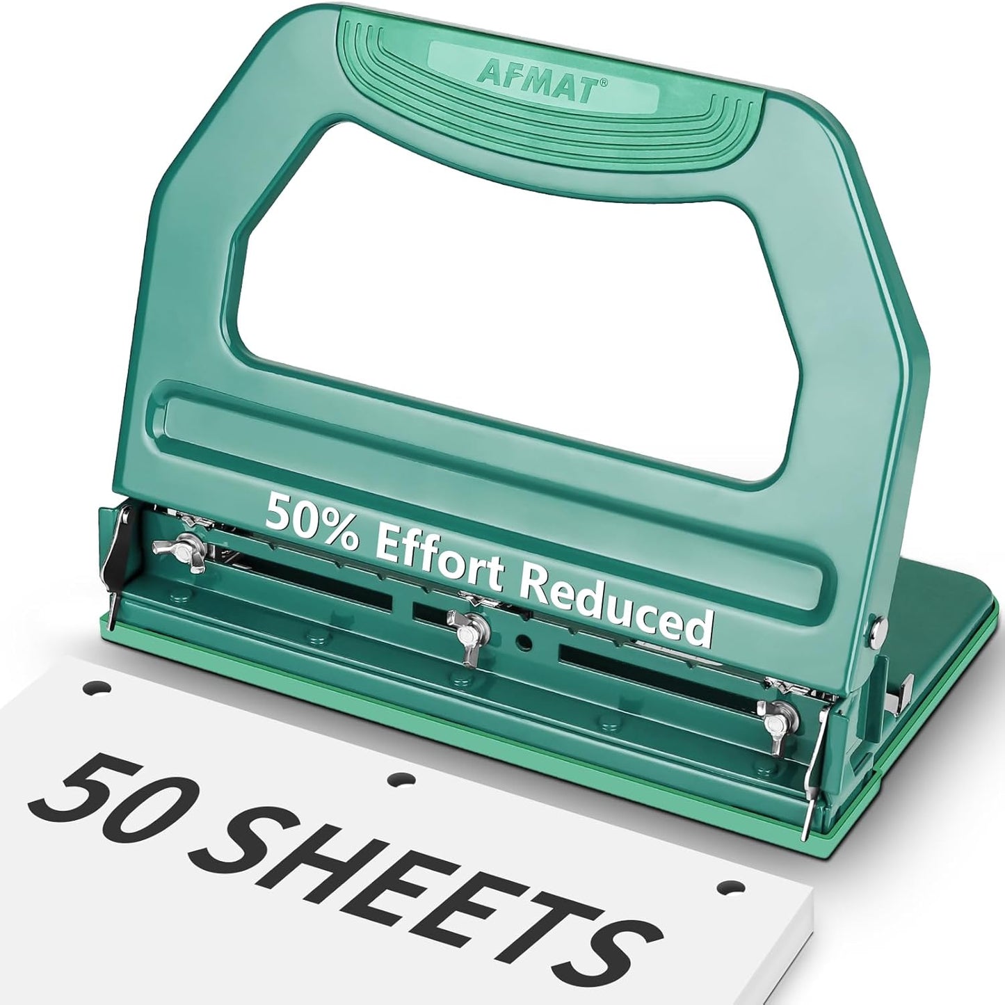 AFMAT HP18 Heavy Duty 3 Hole Punch, 50-Sheet, 50% Reduced Effort, Adjustable Two & Three Hole Punch,Black
