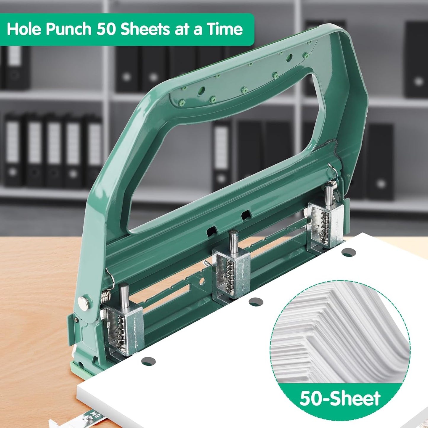 AFMAT HP18 Heavy Duty 3 Hole Punch, 50-Sheet, 50% Reduced Effort, Adjustable Two & Three Hole Punch,Black