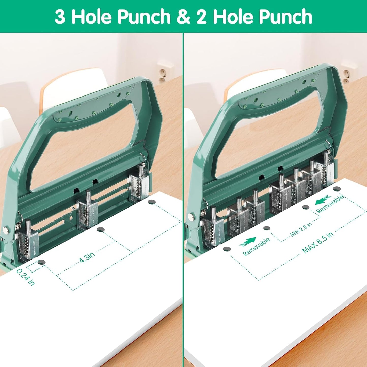 AFMAT HP18 Heavy Duty 3 Hole Punch, 50-Sheet, 50% Reduced Effort, Adjustable Two & Three Hole Punch,Black