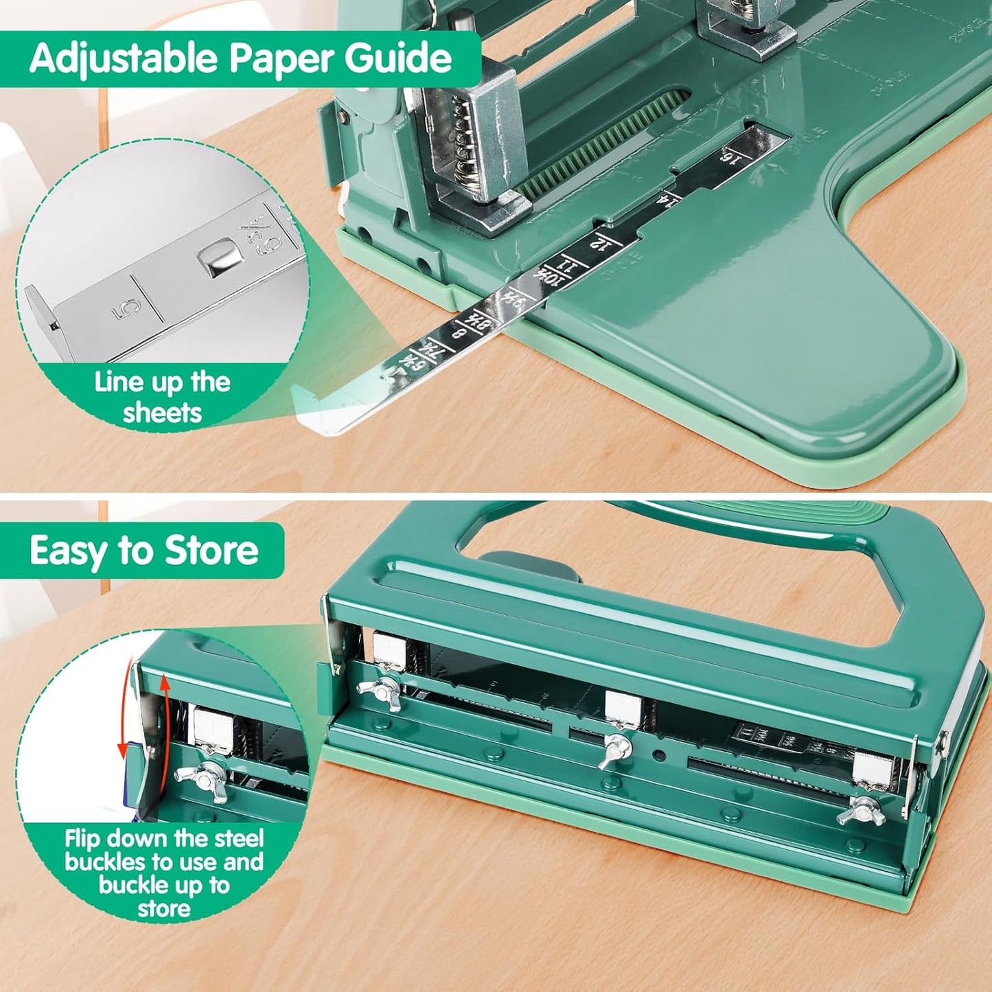 AFMAT HP18 Heavy Duty 3 Hole Punch, 50-Sheet, 50% Reduced Effort, Adjustable Two & Three Hole Punch,Black